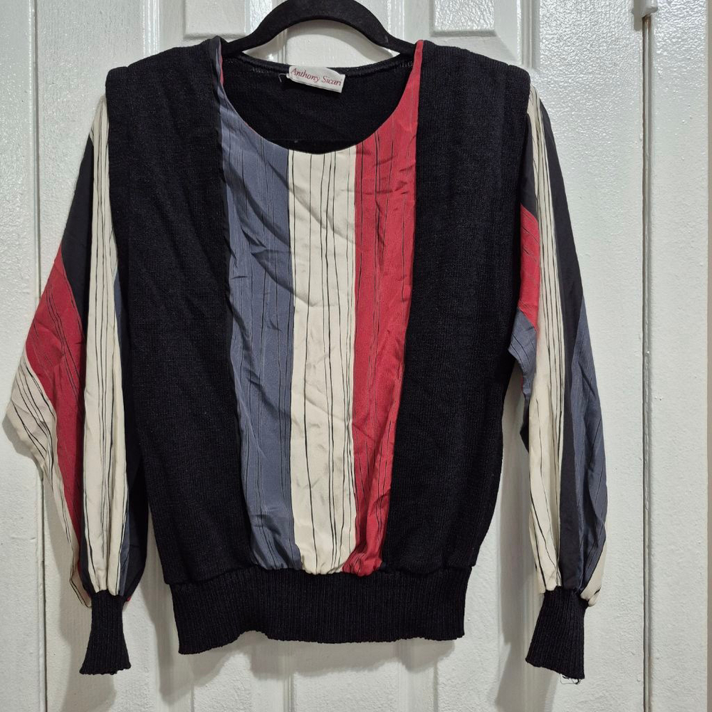 Women's Anthony Sicari Crew Neck Sweater M Black Red Striped‎
